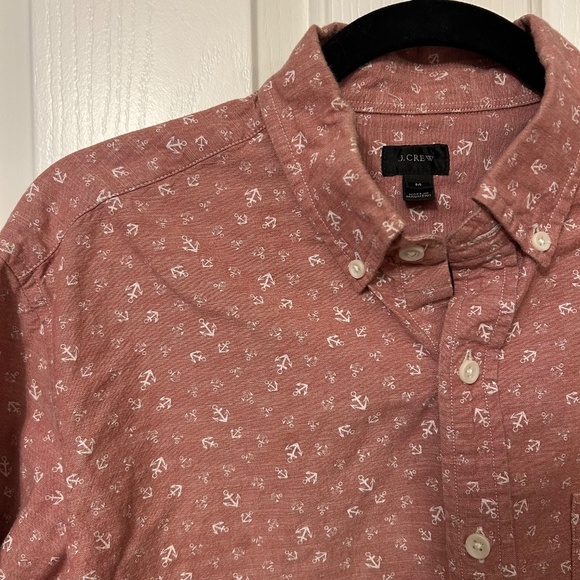 J Crew Men's Nautical Salmon Anchor Button Down Shirt Size Medium - Picture 2 of 7